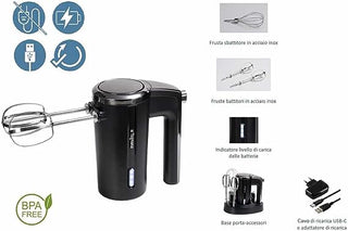 Rechargeable Hand Mixer Black,50W
