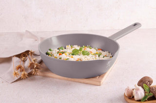 Deep frypan with 2 mouth, 28 cm, Taupe
