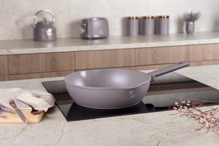 Deep frypan with 2 mouth, 28 cm, Taupe