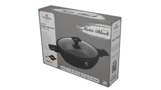 Shallow pot with lid, 28cm, Black Matt
