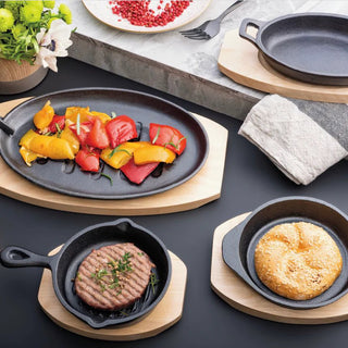 Fusion Taste Cast Iron Oval Skillet with Beech Trivet 17x11cm
