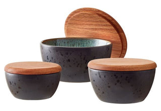 Stoneware Bowl With Lid Set 3 Pcs