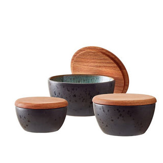 Stoneware Bowl With Lid Set 3 Pcs