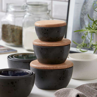 Stoneware Bowl With Lid Set 3 Pcs