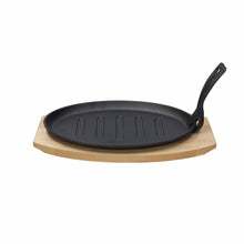 Load image into Gallery viewer, Fusion Taste Cast Iron Oval Frying Pan with Beech Trivet 27x17cm
