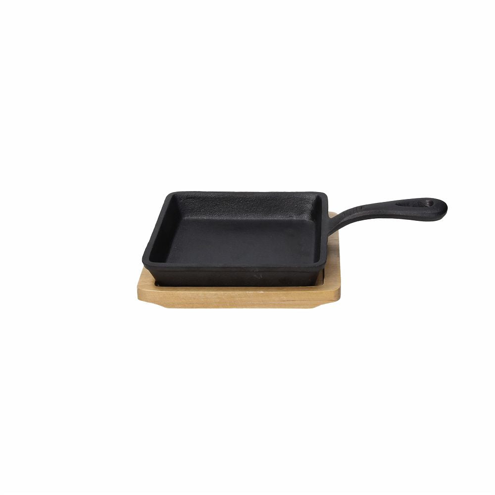 Fusion Taste Cast Iron Square Frying Pan with Beech Trivet 14x14cm