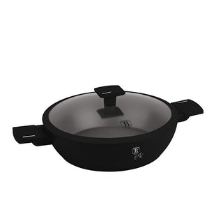 Shallow pot with lid, 28cm, Black Matt