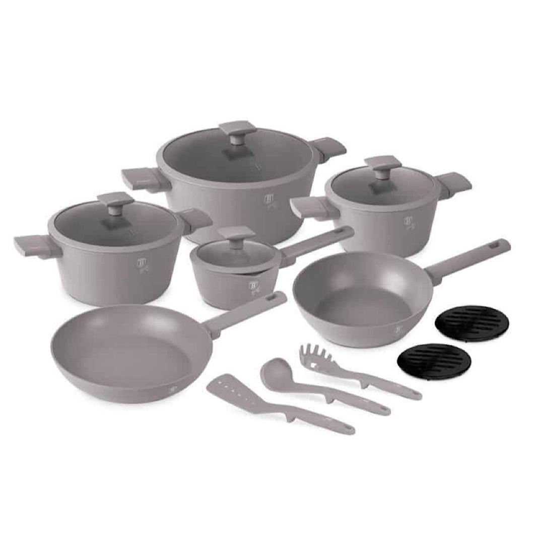 15-Piece Kitchen Stackable Cookware Set Taupe Collection