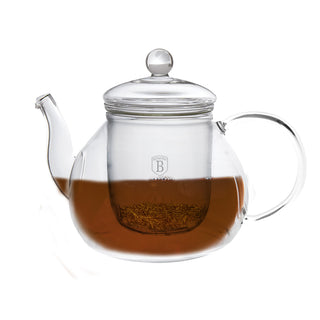 Glass tea pot with glass filter, 1L Black silver collection