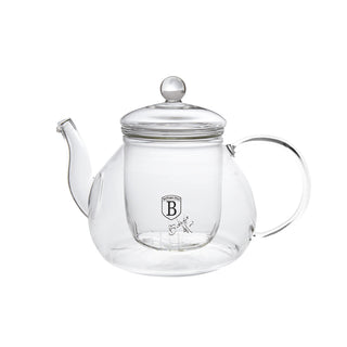 Glass tea pot with glass filter, 1L Black silver collection