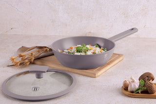 Deep frypan with lid, 24 cm , Taupe