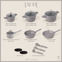 Load image into Gallery viewer, 15-Piece Kitchen Stackable Cookware Set Taupe Collection
