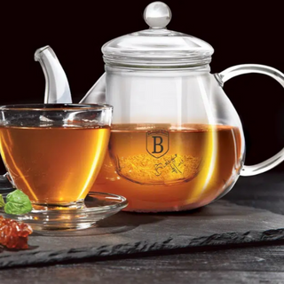Glass tea pot with glass filter, 1L Black silver collection