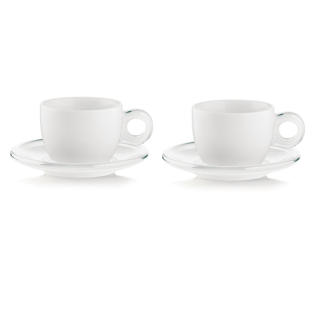 Set of 2 Cappuccino Cups With Saucers Clear