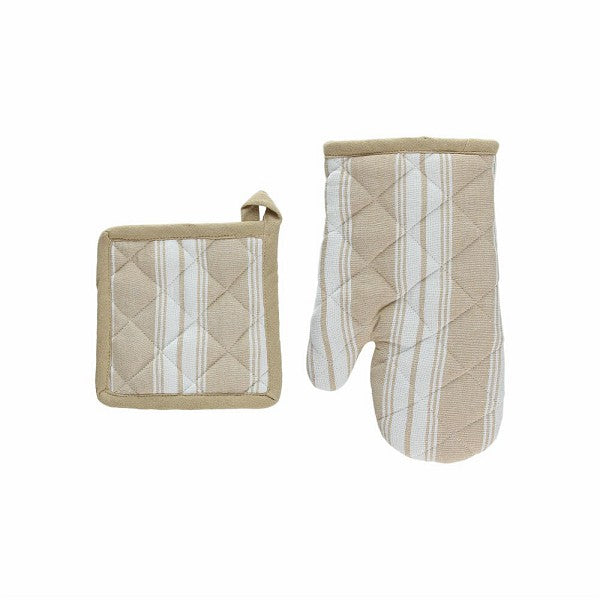 Mitt 27x17cm+Pot Holder 18x18cm Textile Beige