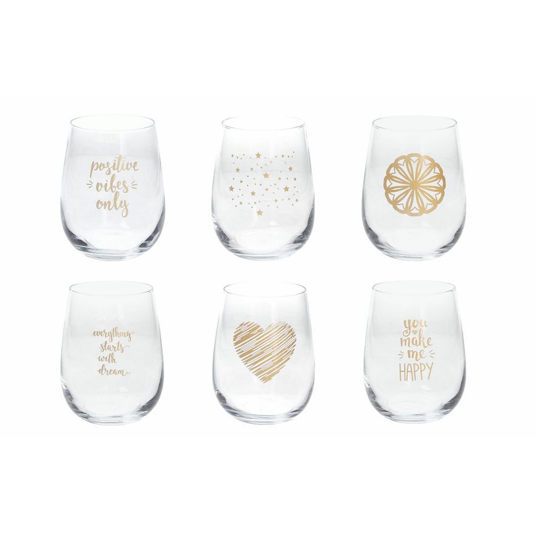 Set 6 Glasses 470cc Gold Glass Dorado