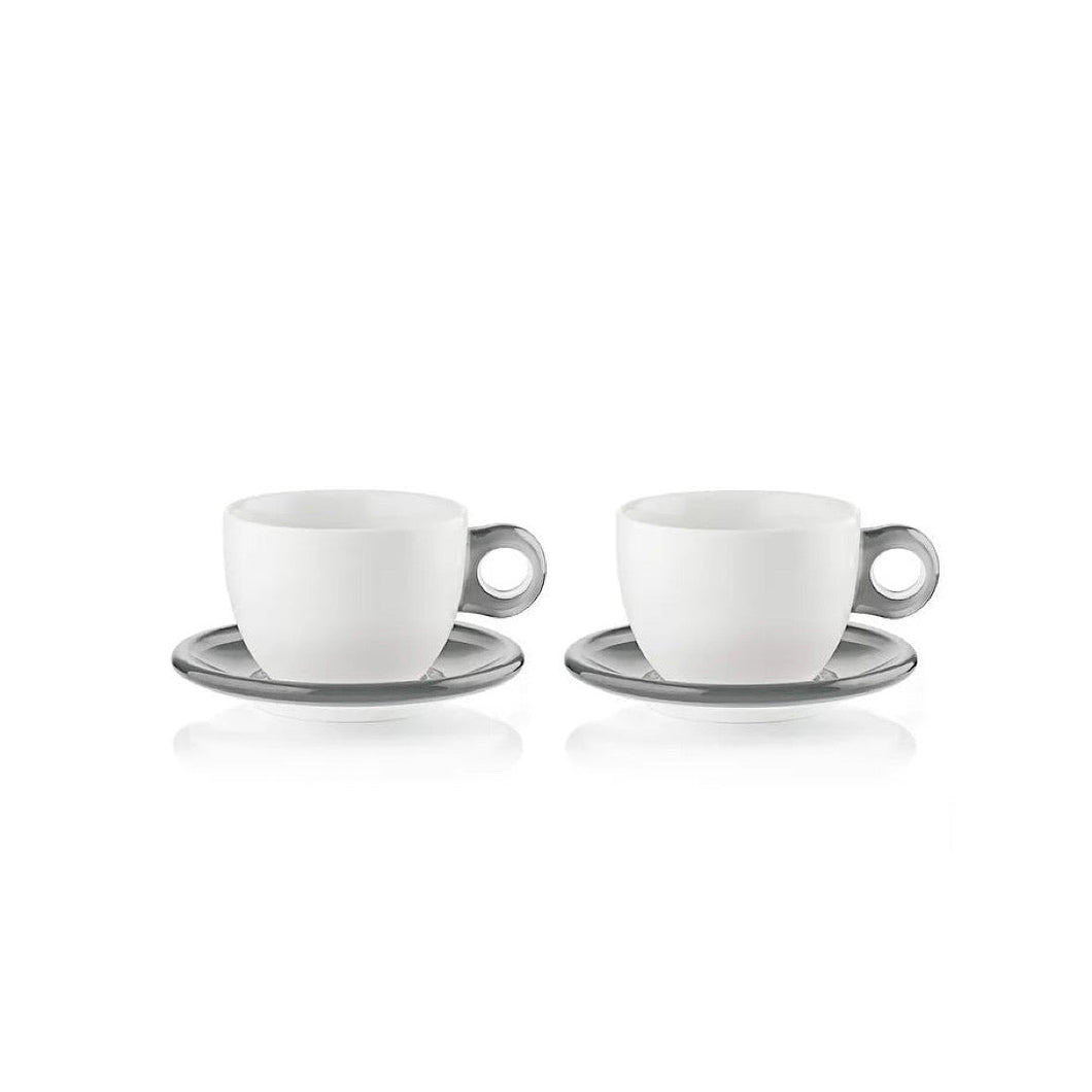 Set of 2 Breakfast Cups WITH Saucers Sky Grey