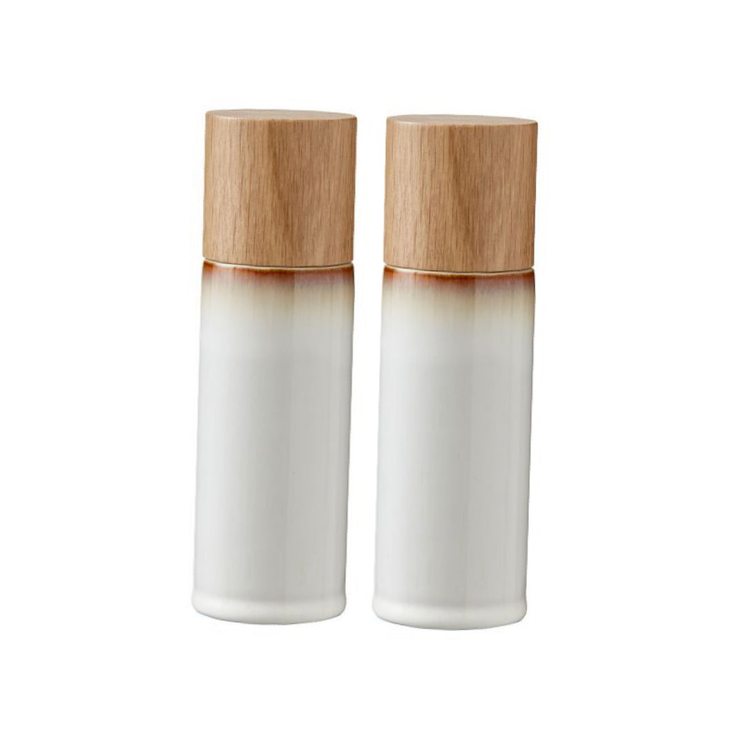 Wood Stoneware Salt & Pepper Mill Height 16.7cm 2Pcs Cream