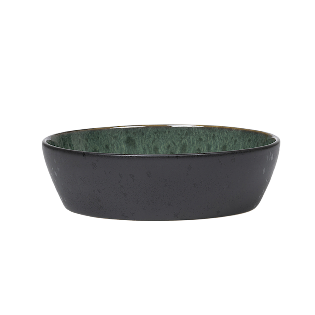 Stoneware Bowl Plate Deep 18cm Black/ Green
